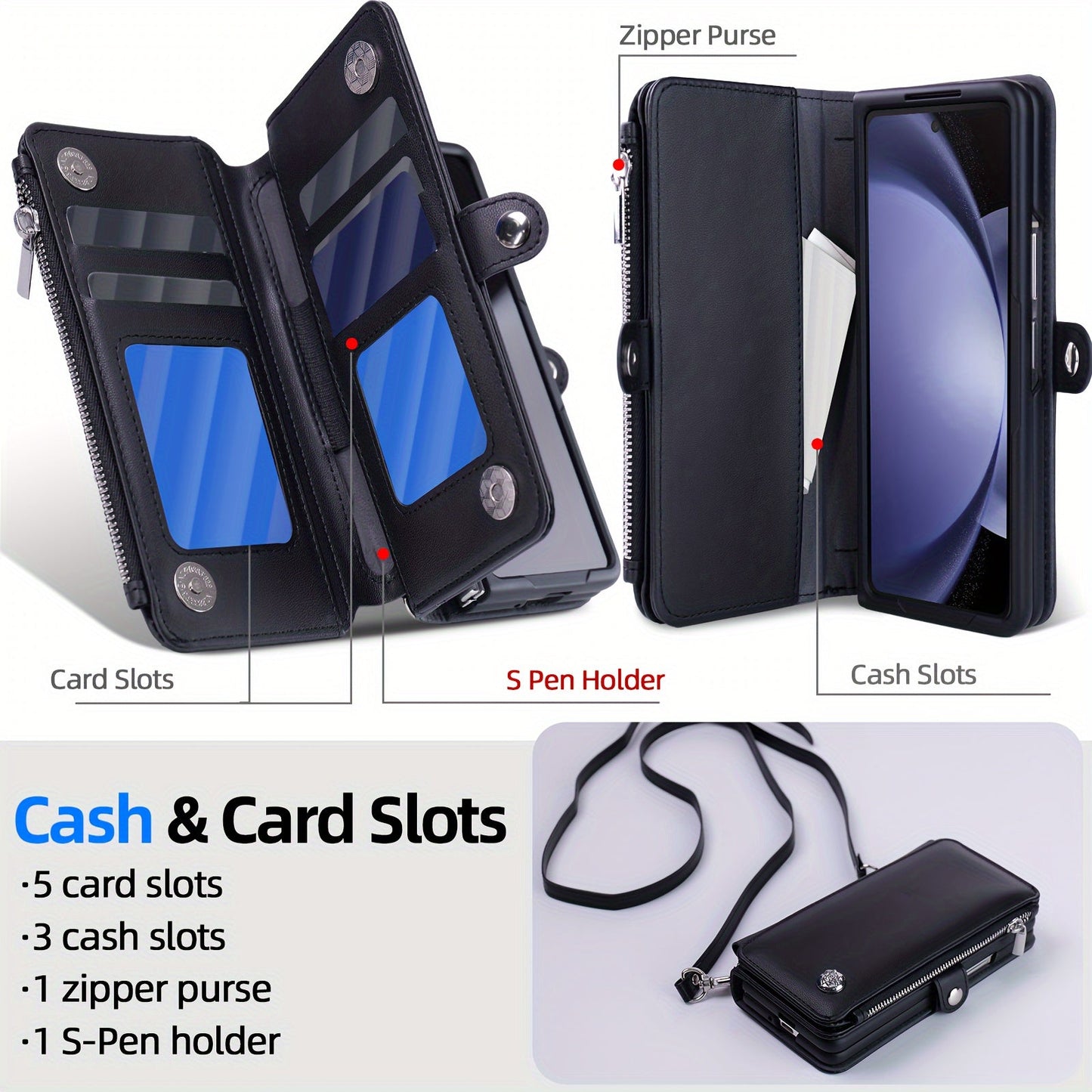 Z Fold 6 Wallet Case with S Pen Holder & Card Slots