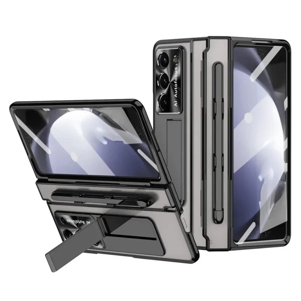 Electroplating Transparent Hard Case with Bracket & Screen Protector For Z Fold Series