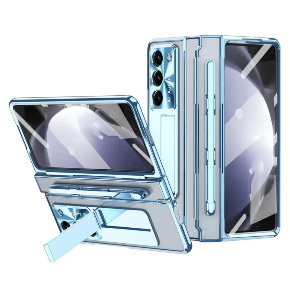 Electroplating Transparent Hard Case with Bracket & Screen Protector For Z Fold Series