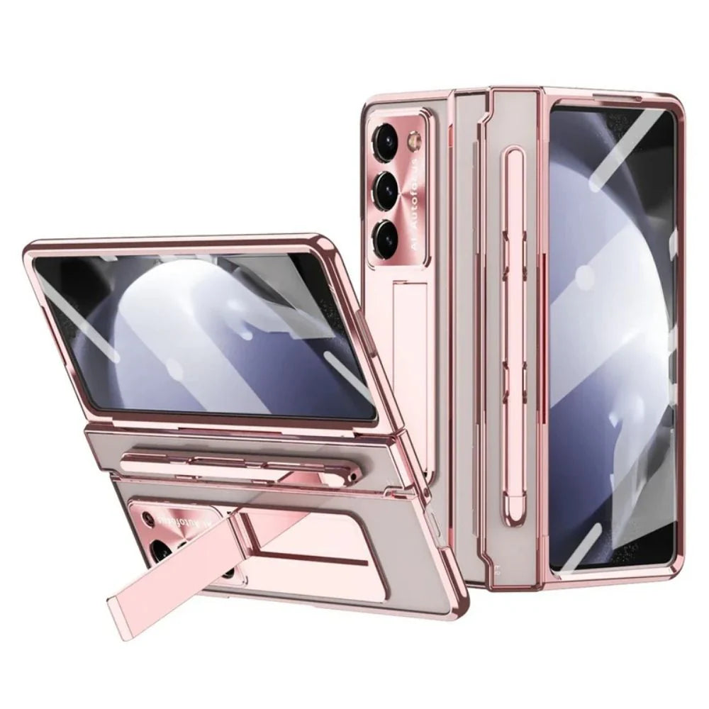 Electroplating Transparent Hard Case with Bracket & Screen Protector For Z Fold Series