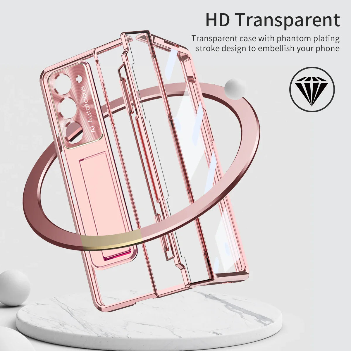 Z Fold 6 Electroplating Transparent Hard Case with Bracket & Screen Protector