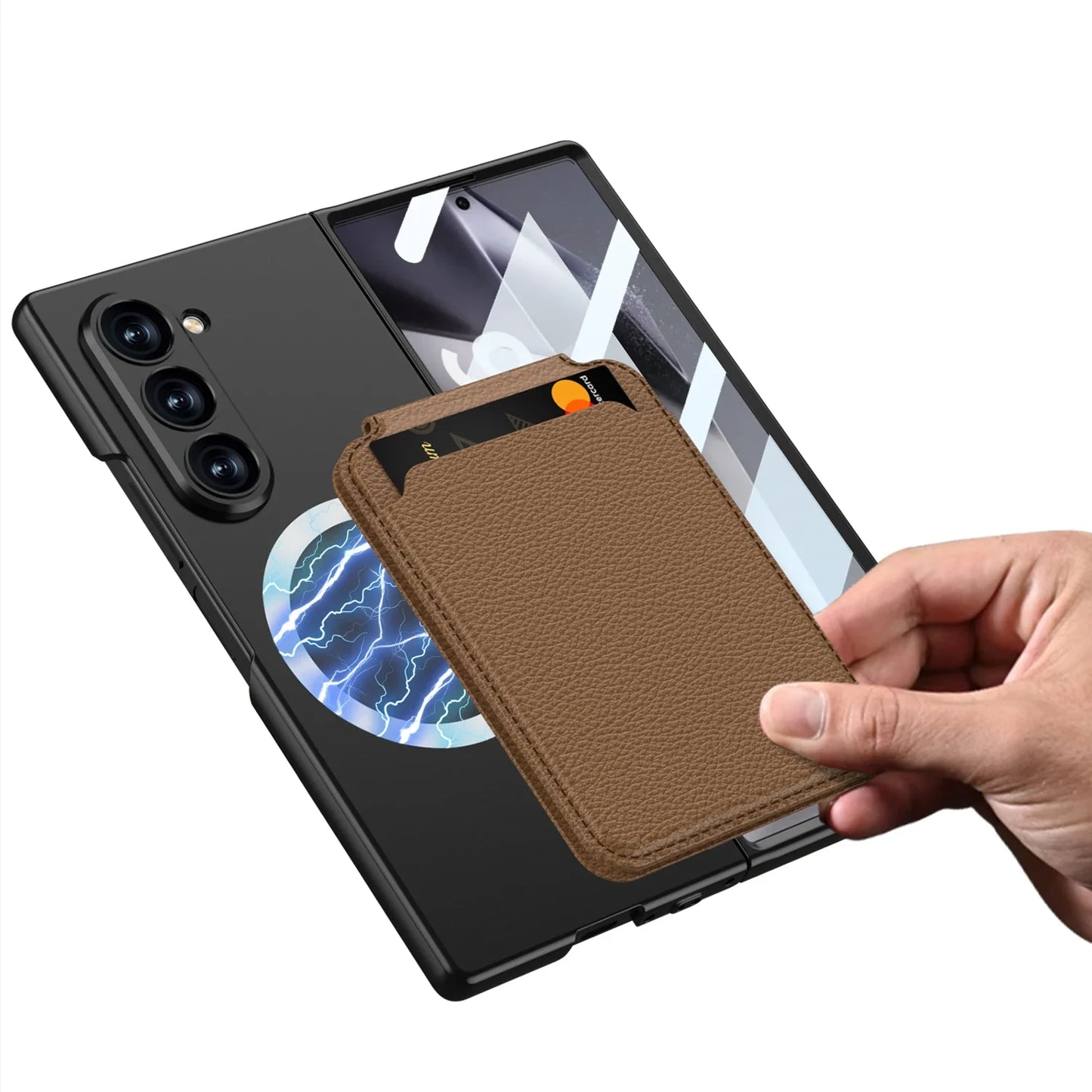 Z Fold 6 Magnetic Multi-Functional Leather Case with Detachable Card Holder