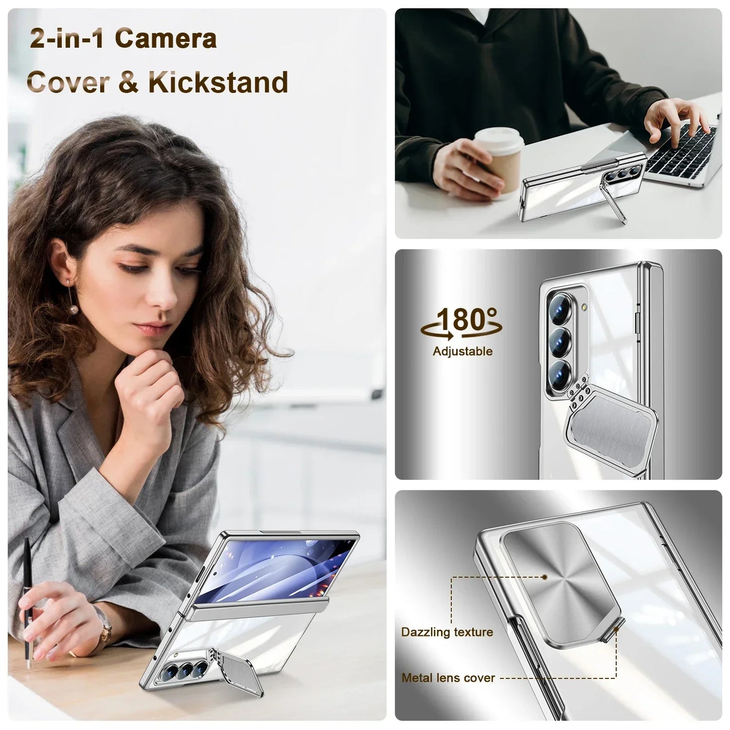 Z Fold 6 Slim Clear Case with Camera Stand & Full Hinge Protection