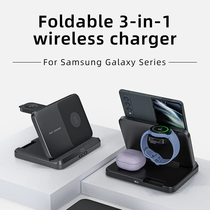 Foldable Multi-Device 15W Fast Wireless Charger Stand for Galaxy Z Fold 5