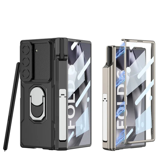 Z Fold 6 Matte Shockproof Case with Finger Bracket & Pen Slot