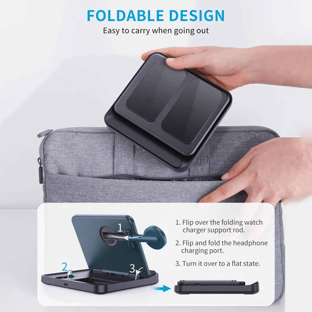 3-in-1 Wireless Charging Desk Stand for Galaxy Z Fold 5, Galaxy Watch & Buds - Fast Charging Holder