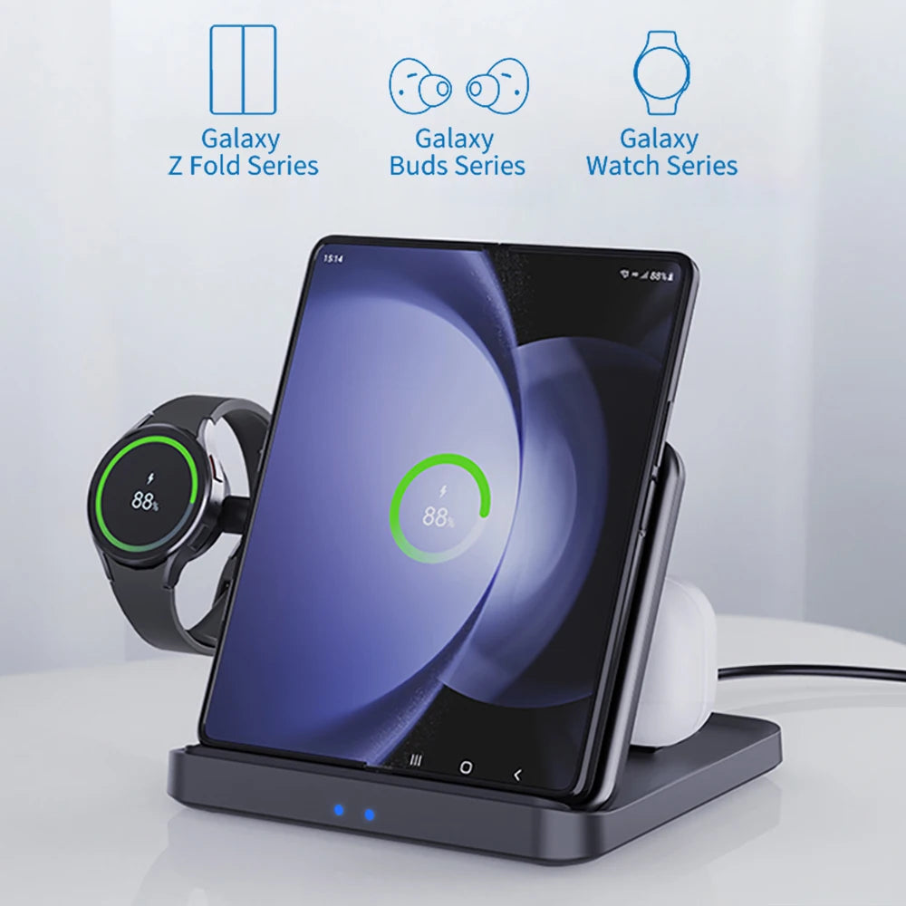 3-in-1 Wireless Charging Desk Stand for Galaxy Z Fold 5, Galaxy Watch & Buds - Fast Charging Holder