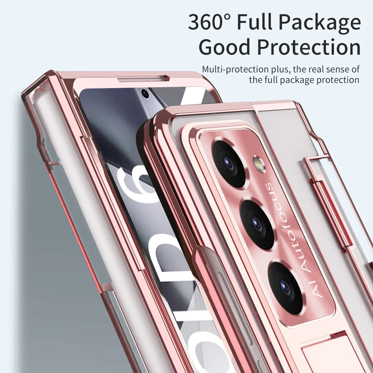 Z Fold 6 Electroplating Transparent Hard Case with Bracket & Screen Protector