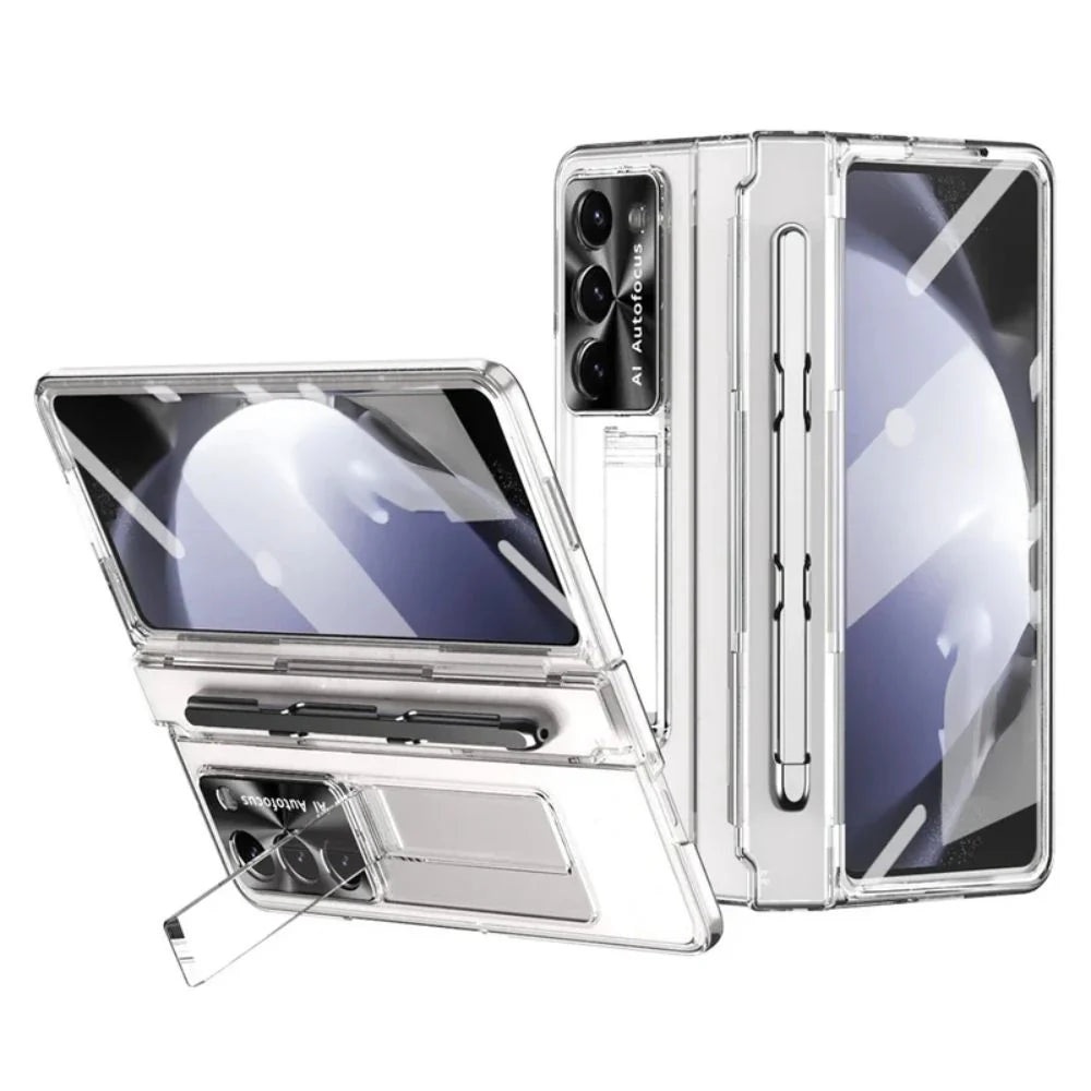 Electroplating Transparent Hard Case with Bracket & Screen Protector For Z Fold Series