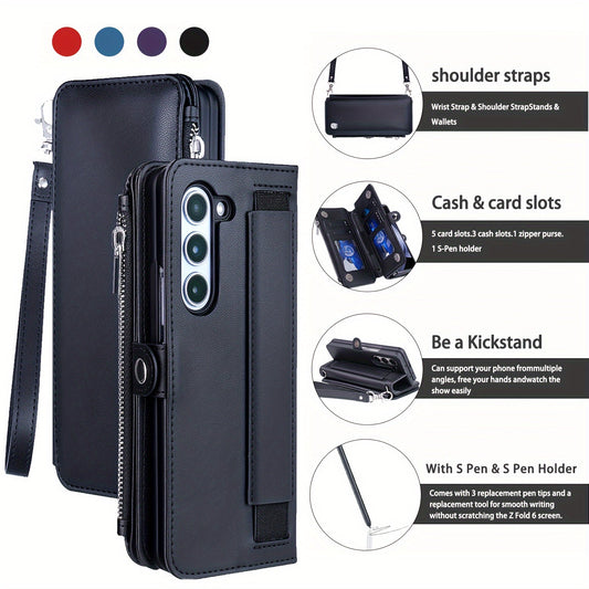 Z Fold 6 Wallet Case with S Pen Holder & Card Slots